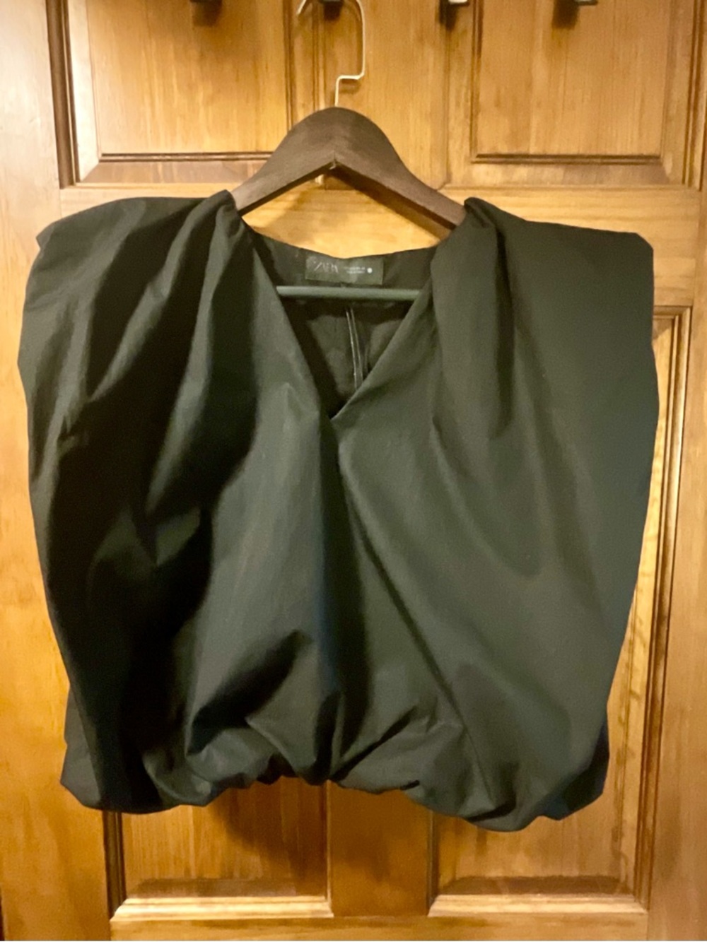 Zara Black Voluminous Puff-Sleeve Blouse Small